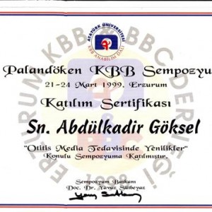 1. Palandöken KBB Sempozyumu 21-24 Mart 1999 Erzurum