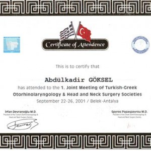 1. Joint Meeting of Turkish-Greek Otorhinolaryngologt & Head and Neck Surgery Societies